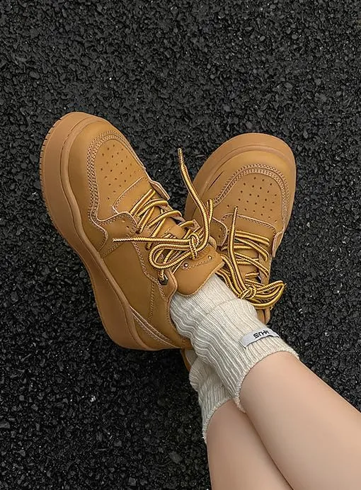 Women's Y2K Chunky Fashion Sneaker - Lace Up Street Style Low Top Thick Sole Casual Comfortable Walking