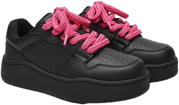 Women's Y2K Chunky Fashion Sneaker - Lace Up Street Style Low Top Thick Sole Casual Comfortable Walking