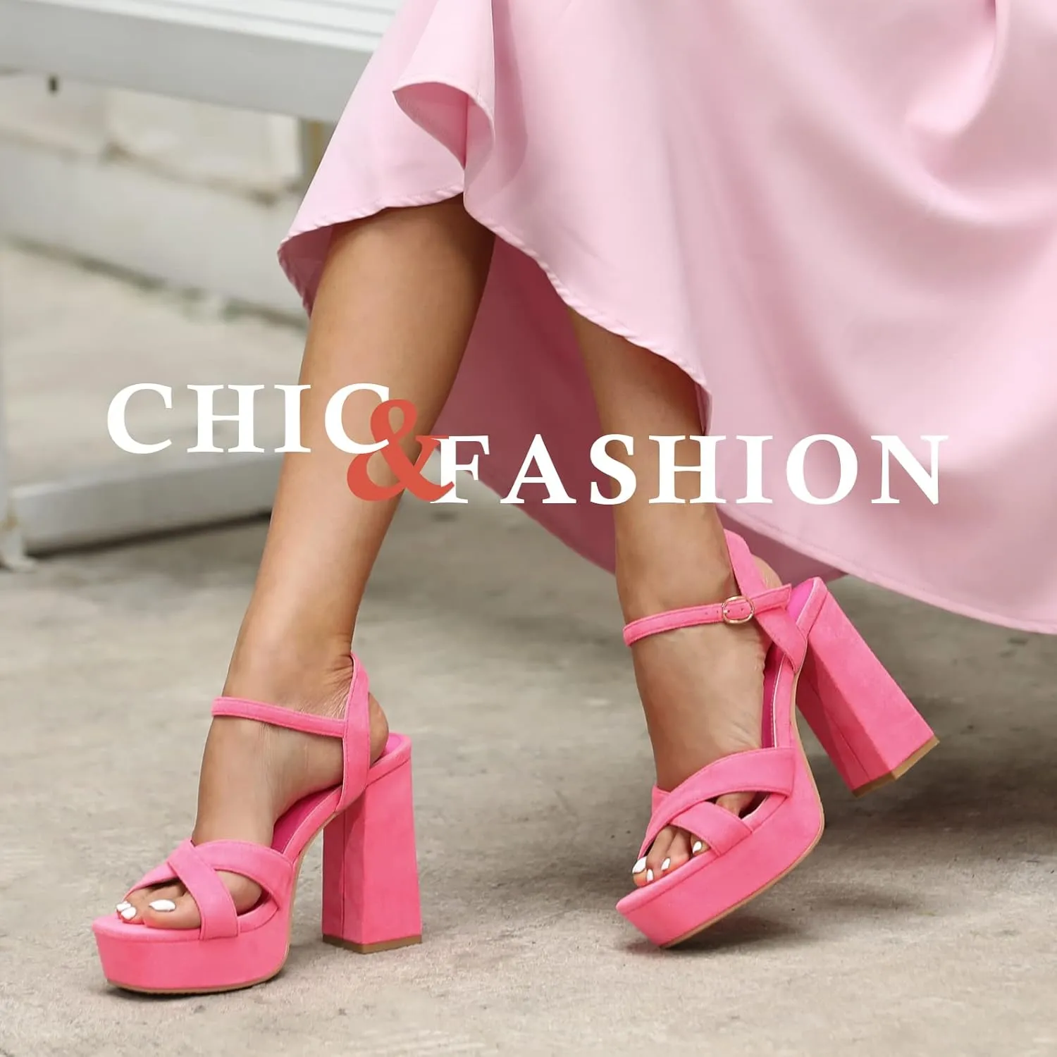 WSKEISP Platform Heels for Women Chunky High Heel Sandals Ankle Strap Fashion Sexy Wedding Evening Party Dress Pumps
