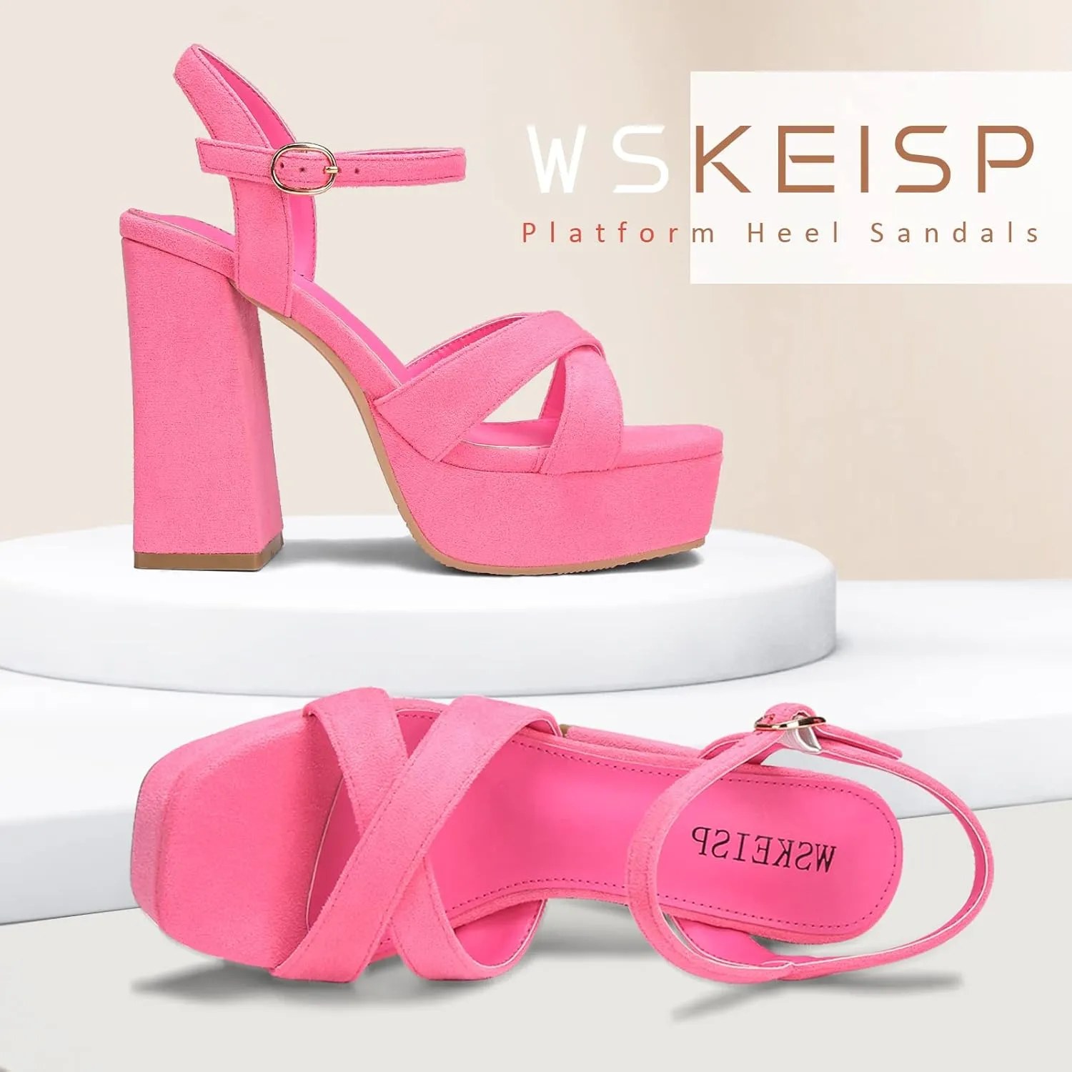 WSKEISP Platform Heels for Women Chunky High Heel Sandals Ankle Strap Fashion Sexy Wedding Evening Party Dress Pumps