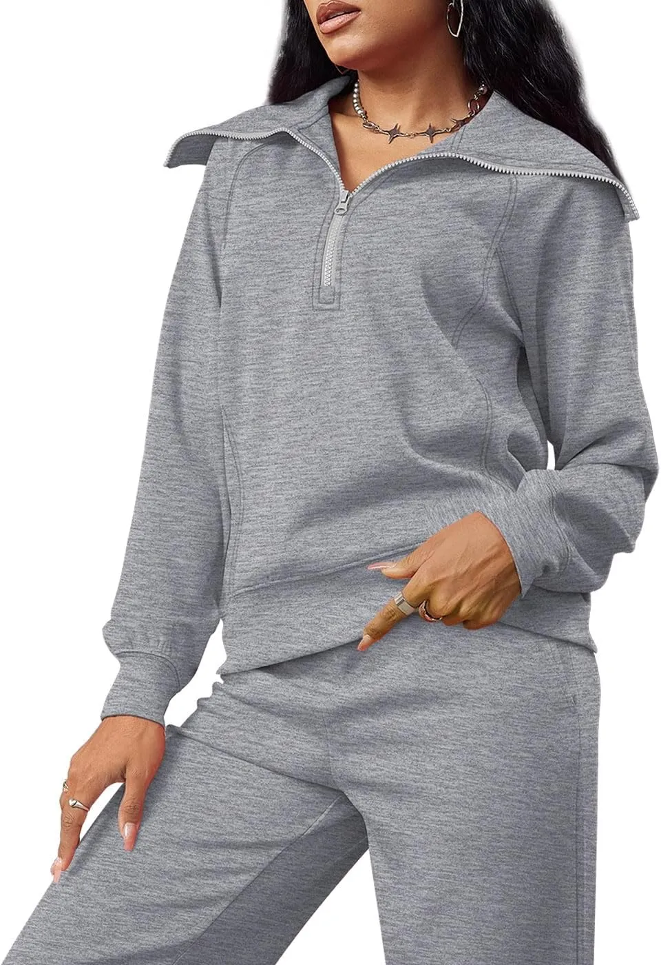 XIEERDUO Lounge Sets For Women 2024 Half Zip Sweatshirt And Wide Leg Sweatpant 2 Piece Outfits Sweatsuit Tracksuit