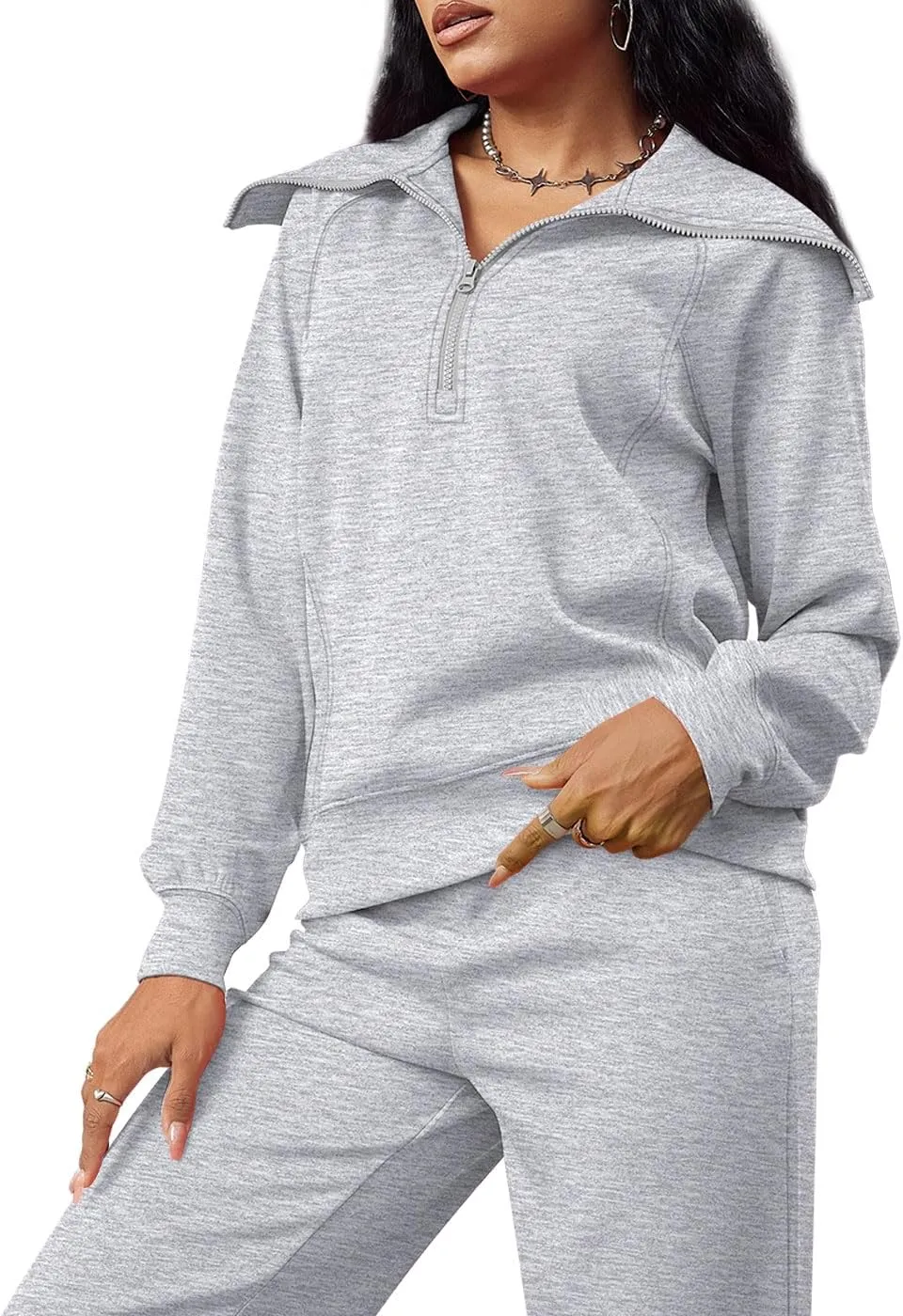 XIEERDUO Lounge Sets For Women 2024 Half Zip Sweatshirt And Wide Leg Sweatpant 2 Piece Outfits Sweatsuit Tracksuit