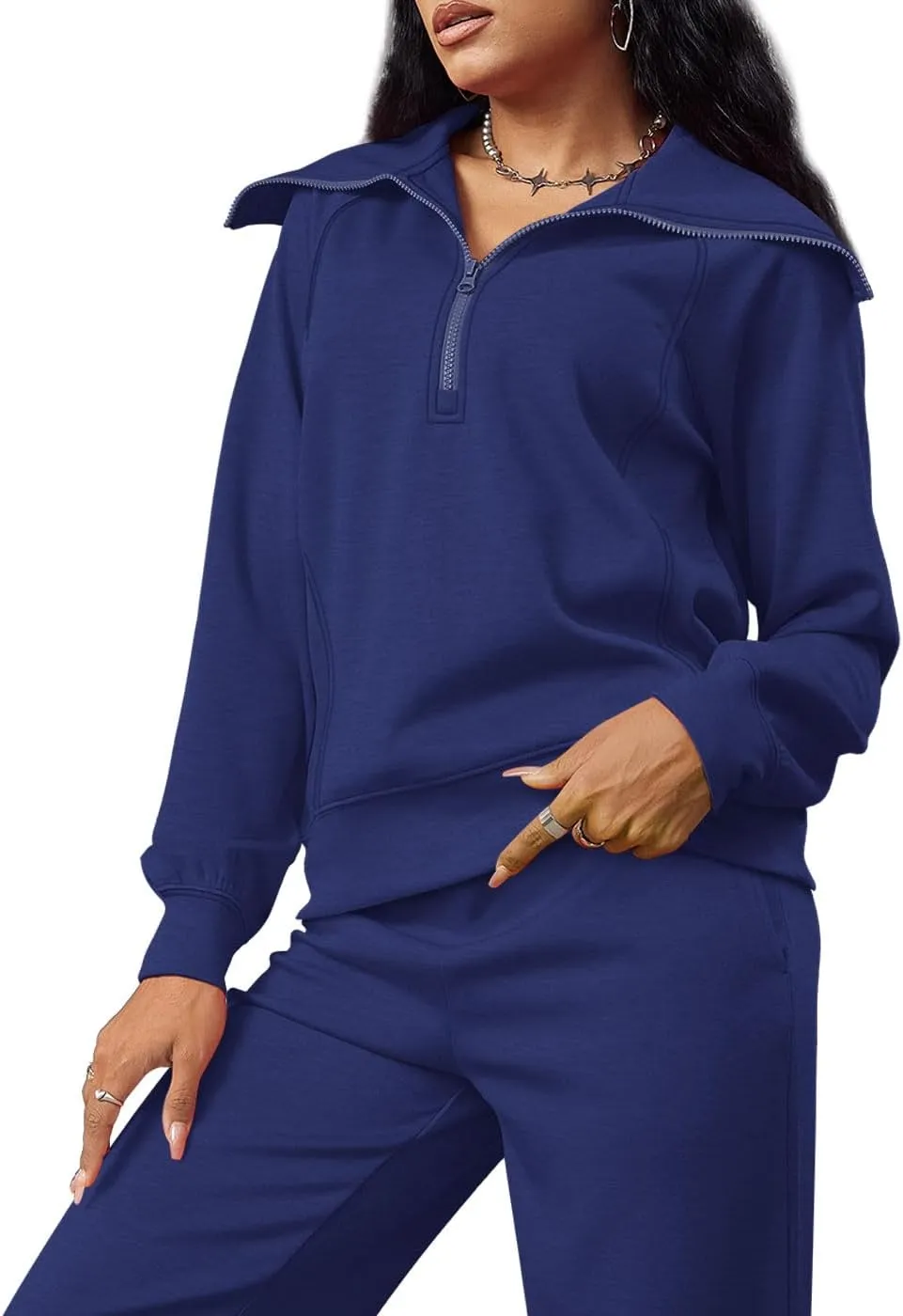 XIEERDUO Lounge Sets For Women 2024 Half Zip Sweatshirt And Wide Leg Sweatpant 2 Piece Outfits Sweatsuit Tracksuit