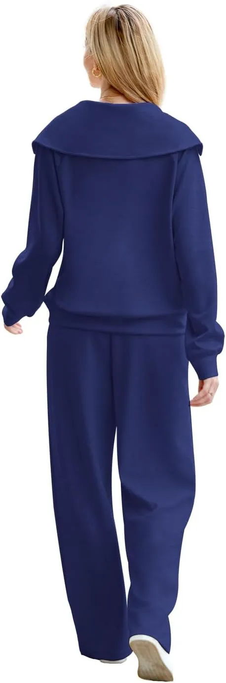 XIEERDUO Lounge Sets For Women 2024 Half Zip Sweatshirt And Wide Leg Sweatpant 2 Piece Outfits Sweatsuit Tracksuit