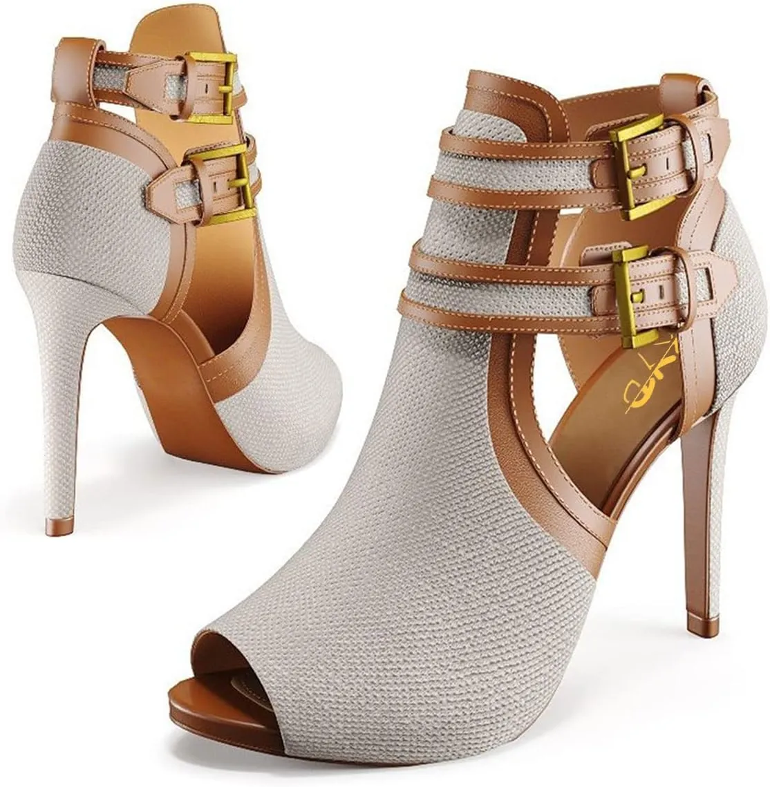 XYD Women Peep Toe Sandal Ankle Booties Dual Buckled Straps Stiletto Heels Stylish Cutout Event Party Pumps Shoes