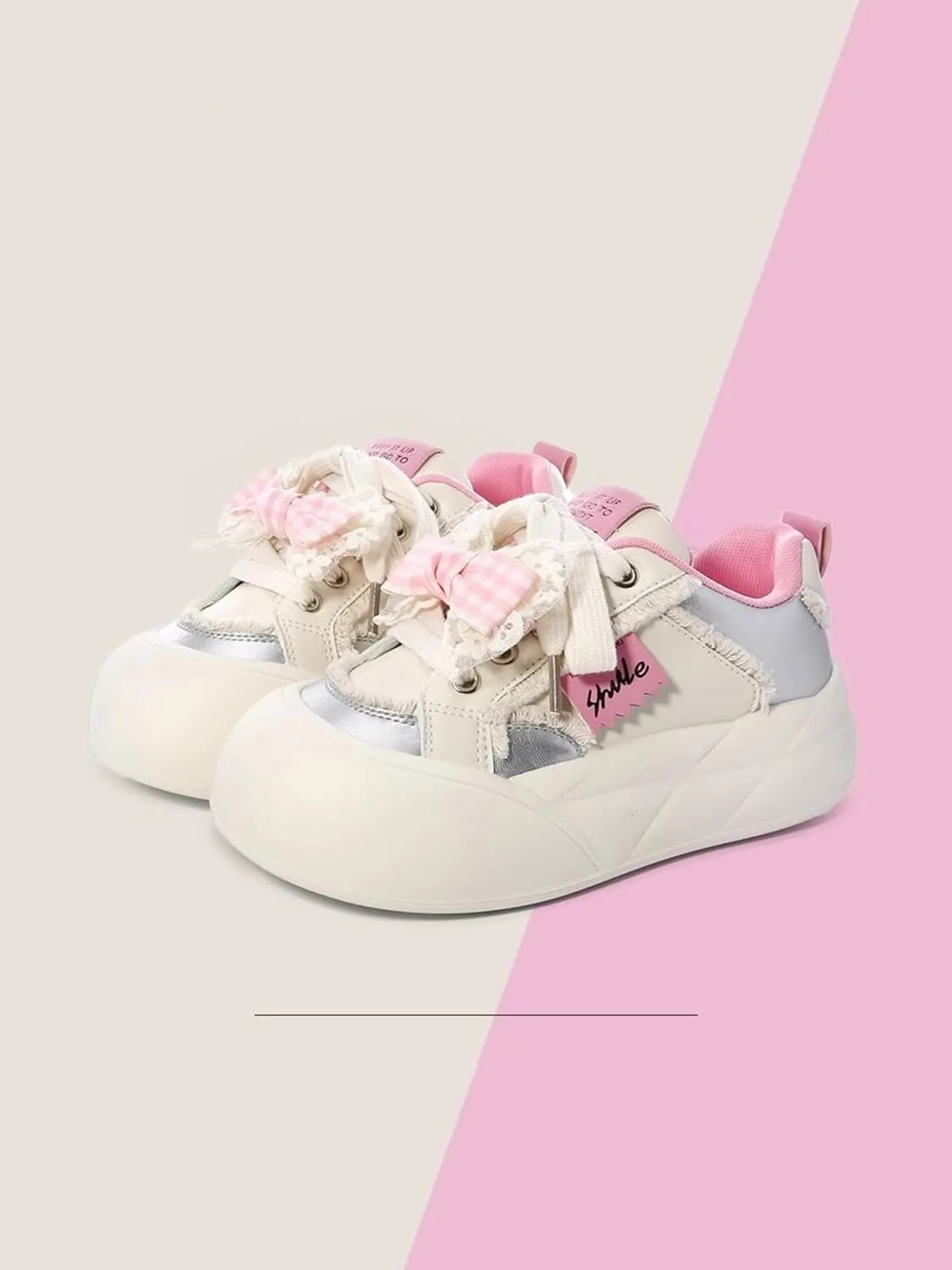 Y2K Sneakers Vegan Leather Colorful Dopamine-Inspired Platform Shoes   2-Inch Height Boost & Cushioned Comfort   Cute Bow Accent   Trendy Streetwear Must-Have