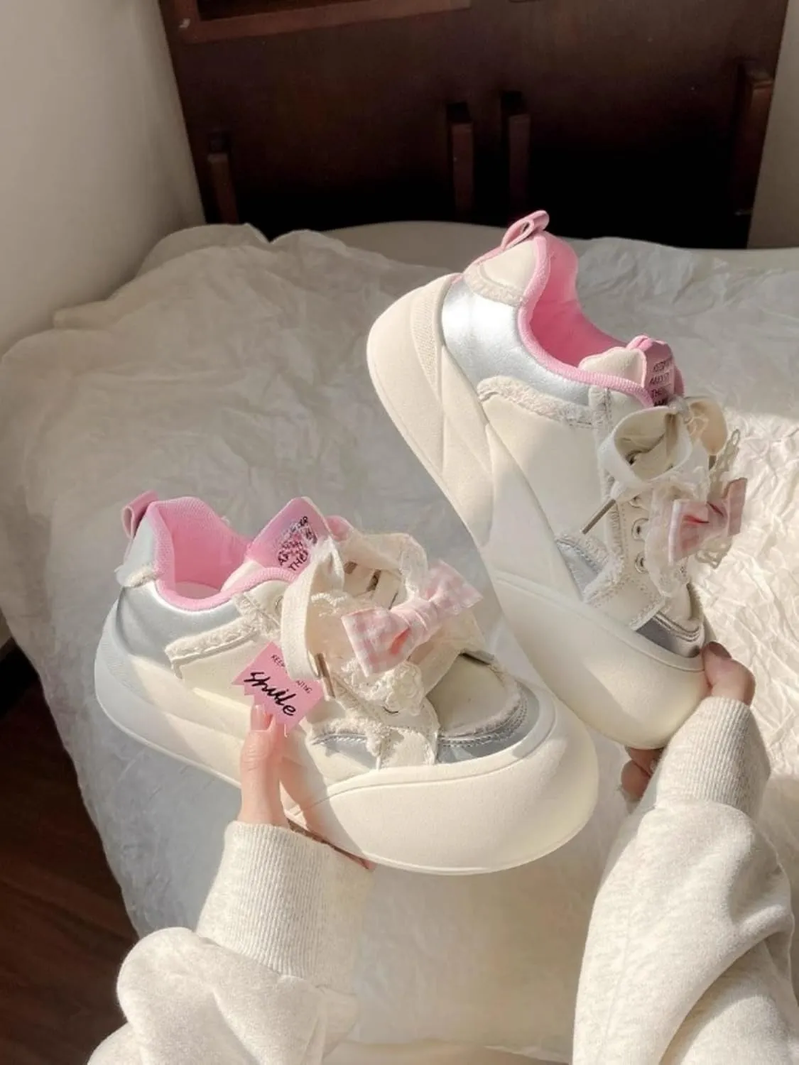 Y2K Sneakers Vegan Leather Colorful Dopamine-Inspired Platform Shoes   2-Inch Height Boost & Cushioned Comfort   Cute Bow Accent   Trendy Streetwear Must-Have