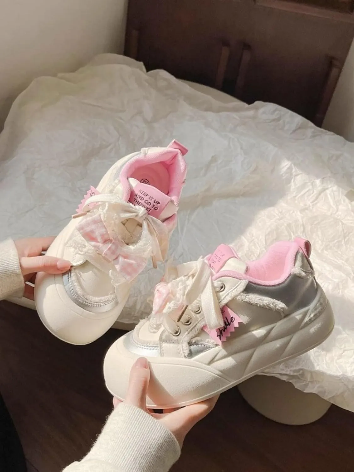 Y2K Sneakers Vegan Leather Colorful Dopamine-Inspired Platform Shoes   2-Inch Height Boost & Cushioned Comfort   Cute Bow Accent   Trendy Streetwear Must-Have