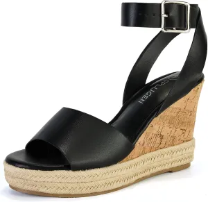 Yavero Women's Espadrille Wedge Sandals Open Toe Platform Sandals with Ankle Strap Stylish Cork Wedges for Summer
