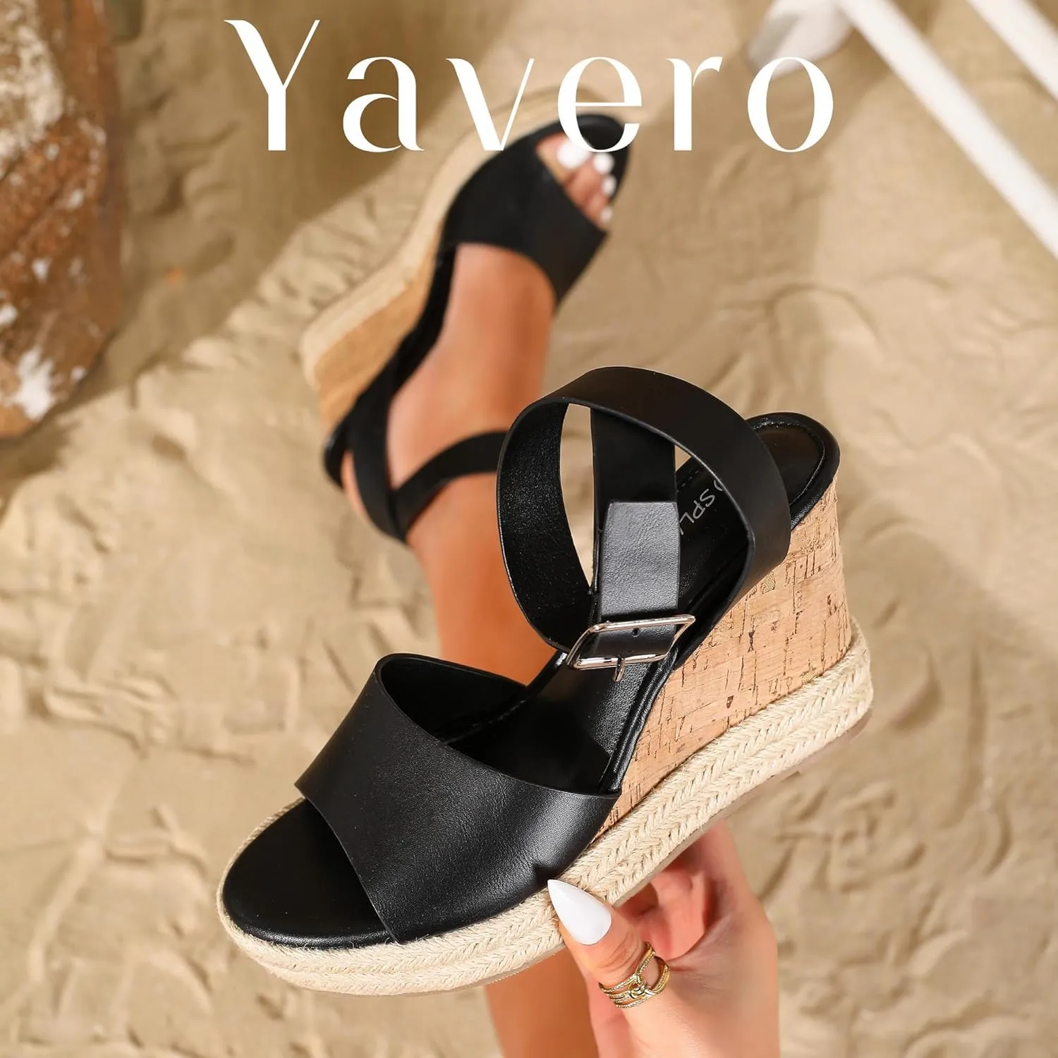 Yavero Women's Espadrille Wedge Sandals Open Toe Platform Sandals with Ankle Strap Stylish Cork Wedges for Summer
