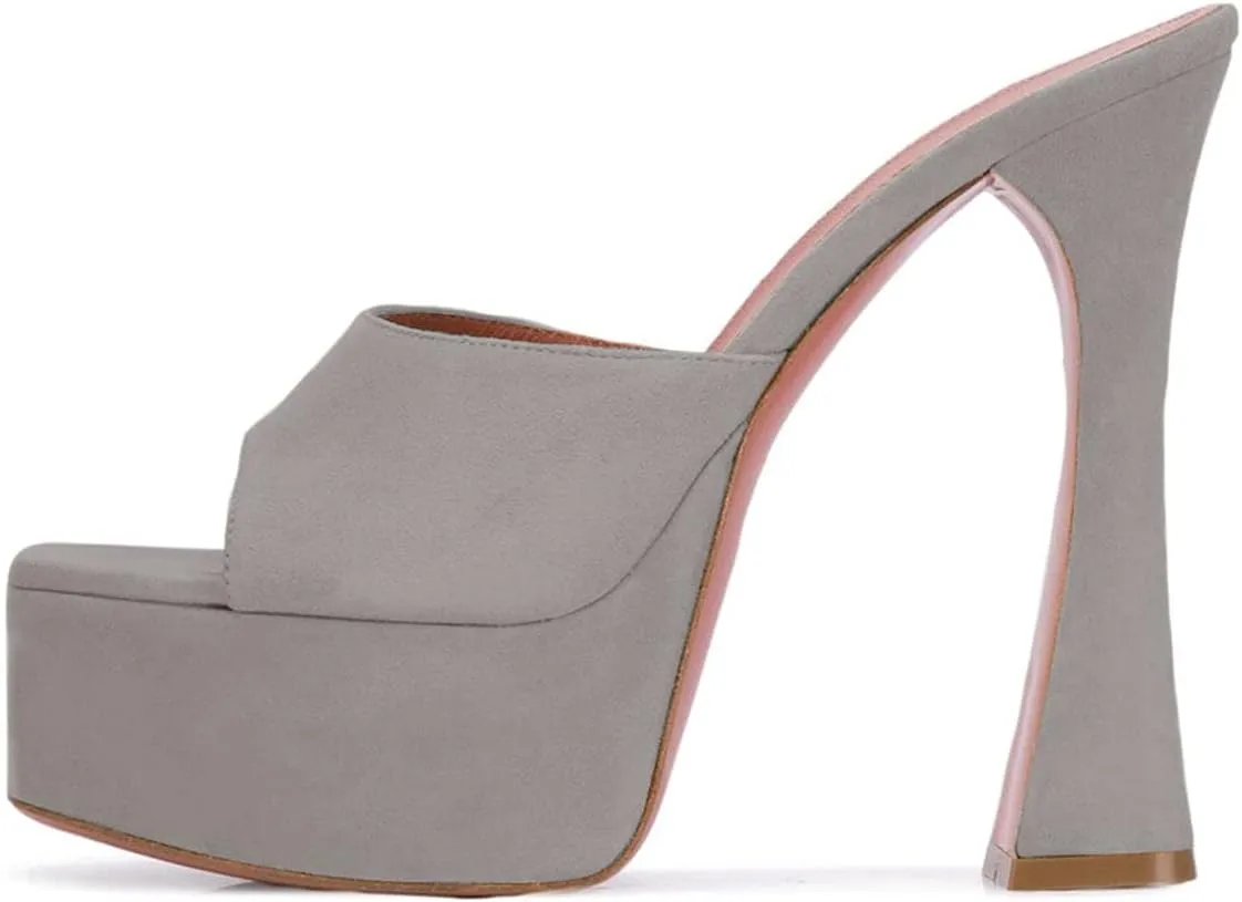 YDN Women Stylish Platform Slide Mules High Spool Heel Open Toe Sandals Dress Party Wedding Shoes
