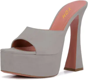 YDN Women Stylish Platform Slide Mules High Spool Heel Open Toe Sandals Dress Party Wedding Shoes