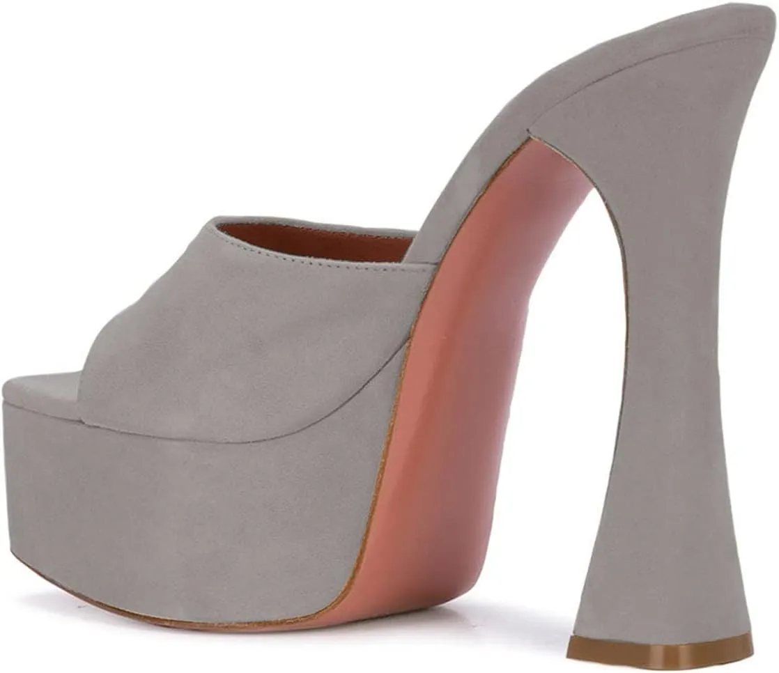 YDN Women Stylish Platform Slide Mules High Spool Heel Open Toe Sandals Dress Party Wedding Shoes