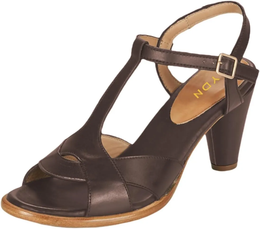 YDN Women Stylish T-Strap Buckle High Heeled Sandals Open Toe Cone Heels Strappy Shoes for Daily Event Dress Size 4-16 US