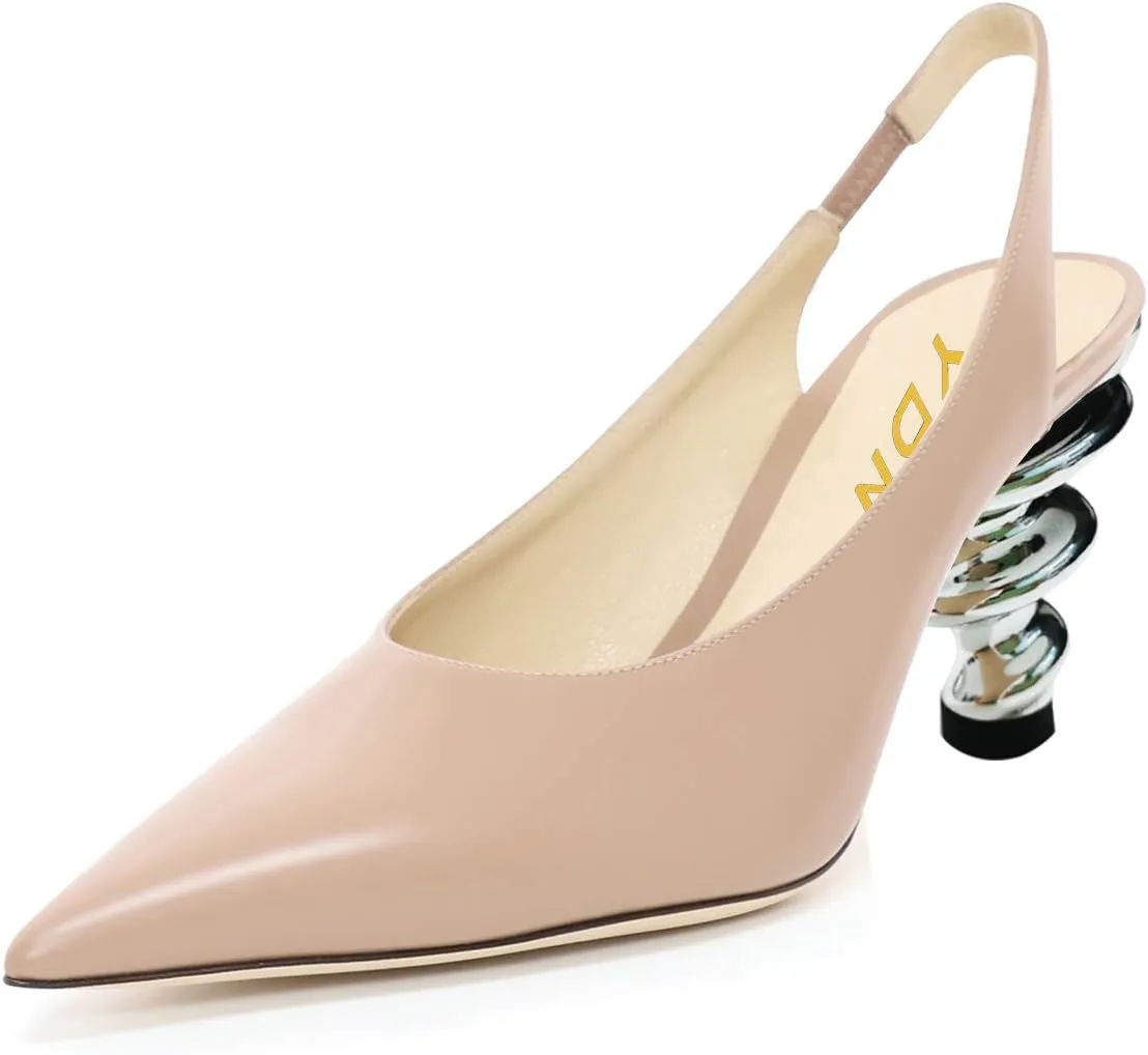YDN Women Trendy Metallic Spiral Heels Slip On Sandals Slingback Elastic Pointed Toe Pumps Daily Party Shoes 4-15 US