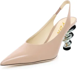 YDN Women Trendy Metallic Spiral Heels Slip On Sandals Slingback Elastic Pointed Toe Pumps Daily Party Shoes 4-15 US
