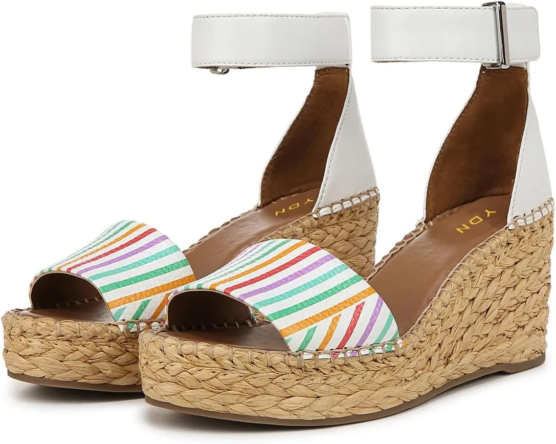 YDN Women's Round Toe Platform Heeled Sandals Mid High Wedge Heels with Ankle Strap Summer Beach Trendy Shoes Size 4-16 US