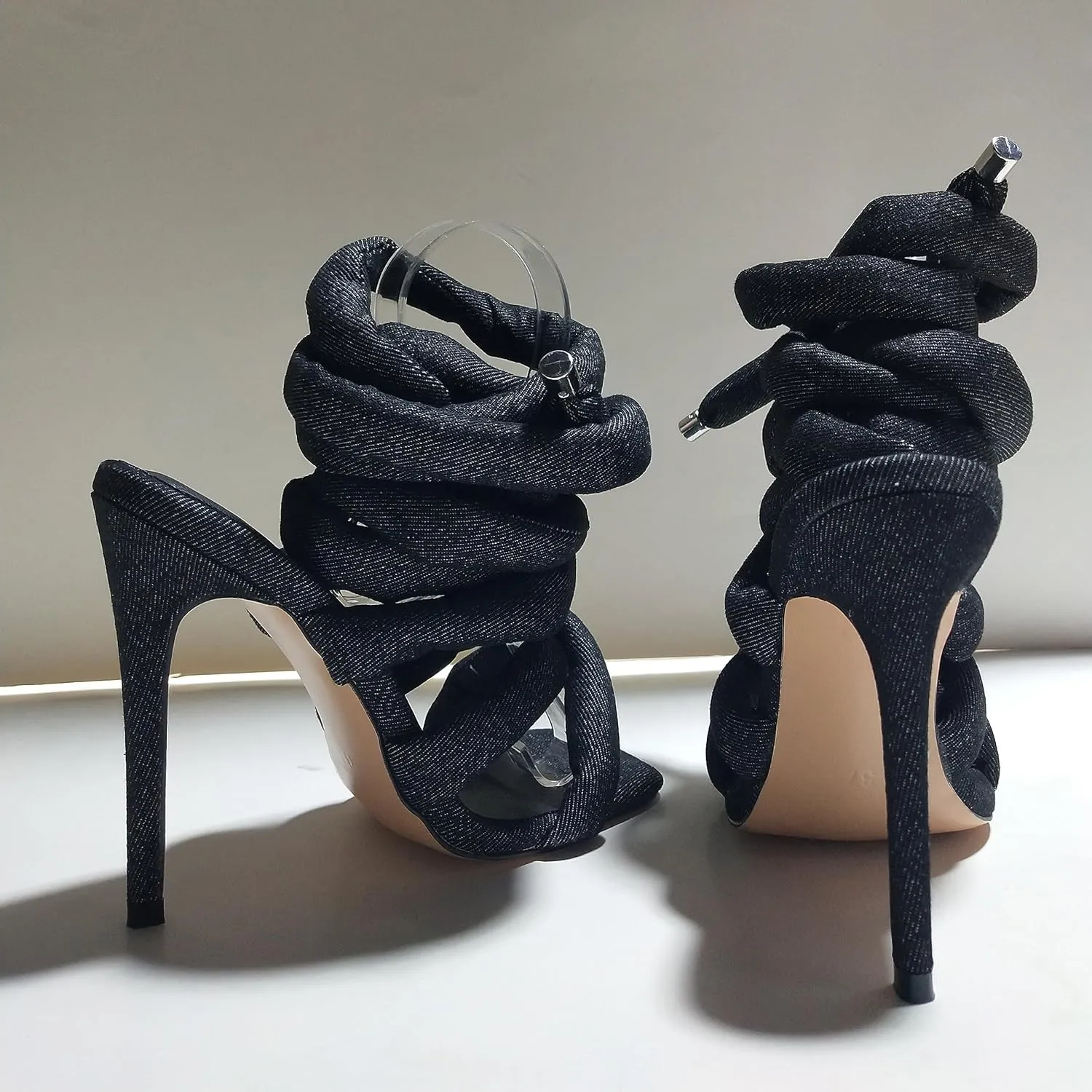 Yishaweiqi Strappy Sandals for Women Rope Lace up Gladiator Sandals Sexy Square Open Toe Stiletto High Heels Tie Up Heeled Sandals for Women