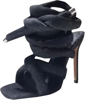 Yishaweiqi Strappy Sandals for Women Rope Lace up Gladiator Sandals Sexy Square Open Toe Stiletto High Heels Tie Up Heeled Sandals for Women