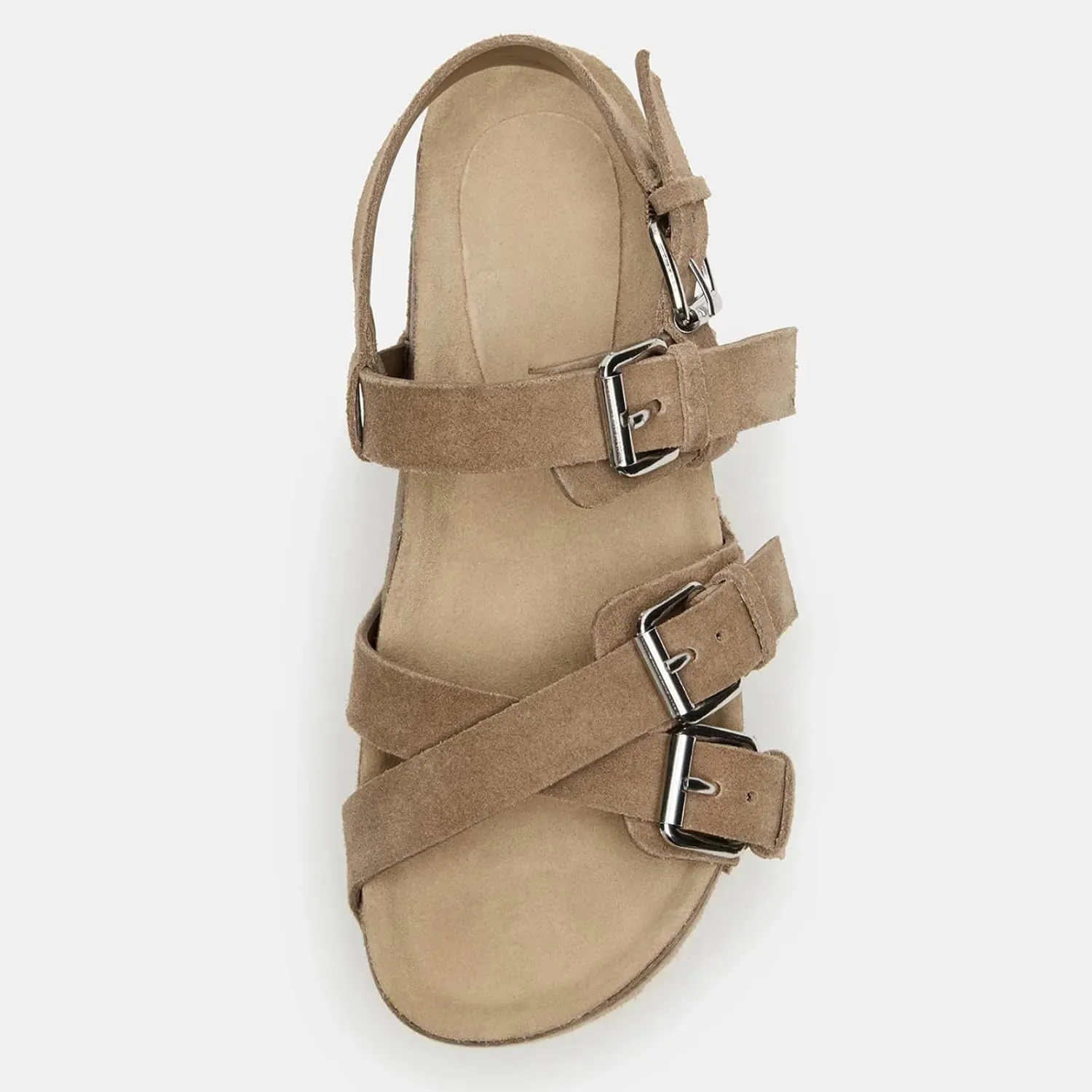 Yishaweiqi Women's Suede Strappy Platform Sandals Comfortable Cork Footbed Flatform Sandals Adjustable Buckle Straps Flat Clogs Wedge Sandals