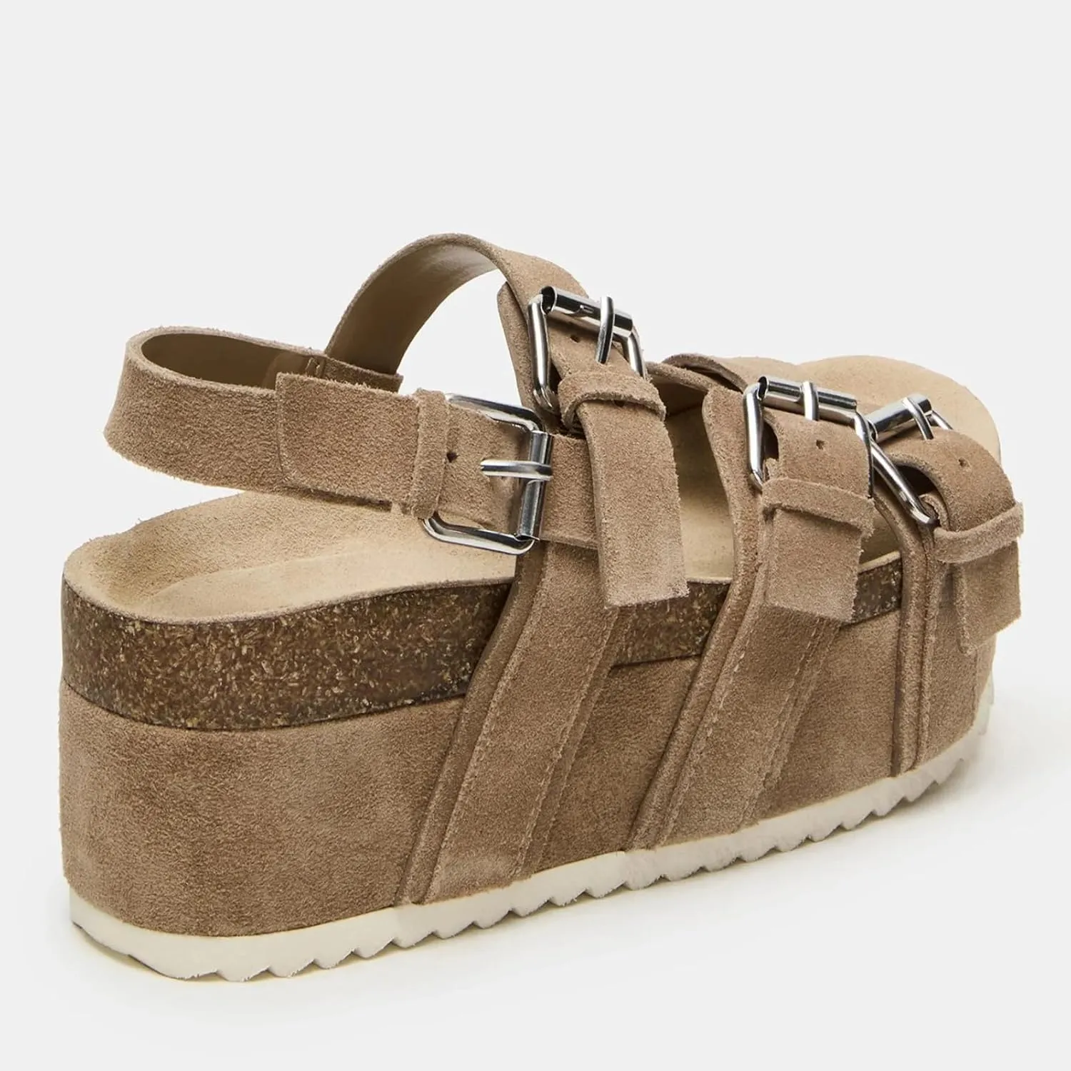 Yishaweiqi Women's Suede Strappy Platform Sandals Comfortable Cork Footbed Flatform Sandals Adjustable Buckle Straps Flat Clogs Wedge Sandals