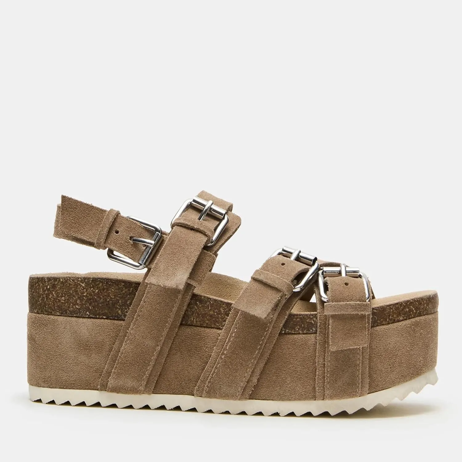 Yishaweiqi Women's Suede Strappy Platform Sandals Comfortable Cork Footbed Flatform Sandals Adjustable Buckle Straps Flat Clogs Wedge Sandals