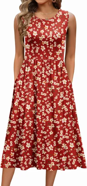 Zeagoo Women's Summer Tank Midi Dress with Pockets Floral Sleeveless A-Line Casual Loose T-Shirt Dresses Beach Sundress 2025
