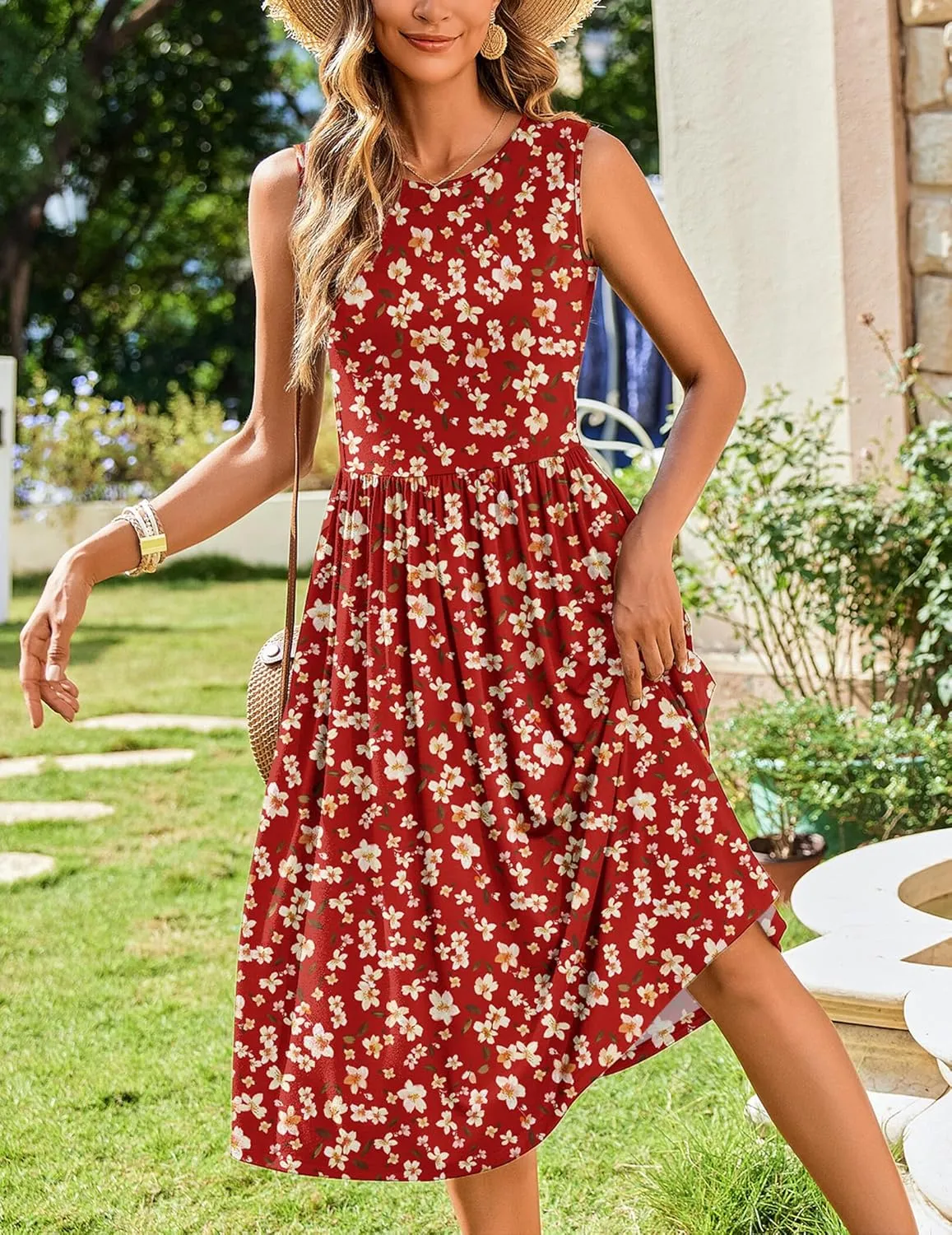 Zeagoo Women's Summer Tank Midi Dress with Pockets Floral Sleeveless A-Line Casual Loose T-Shirt Dresses Beach Sundress 2025