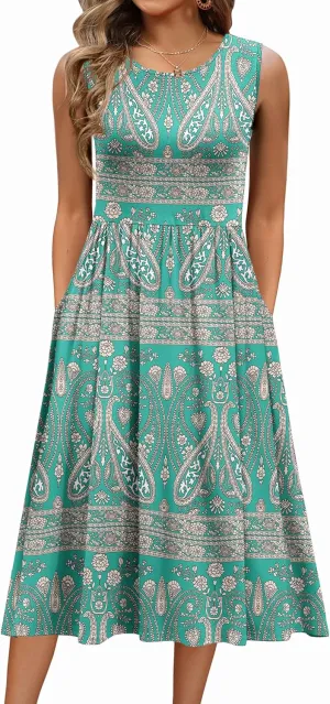 Zeagoo Women's Summer Tank Midi Dress with Pockets Sleeveless A-Line Dress Casual Floral T-Shirt Dress Flowy Beach Sundress