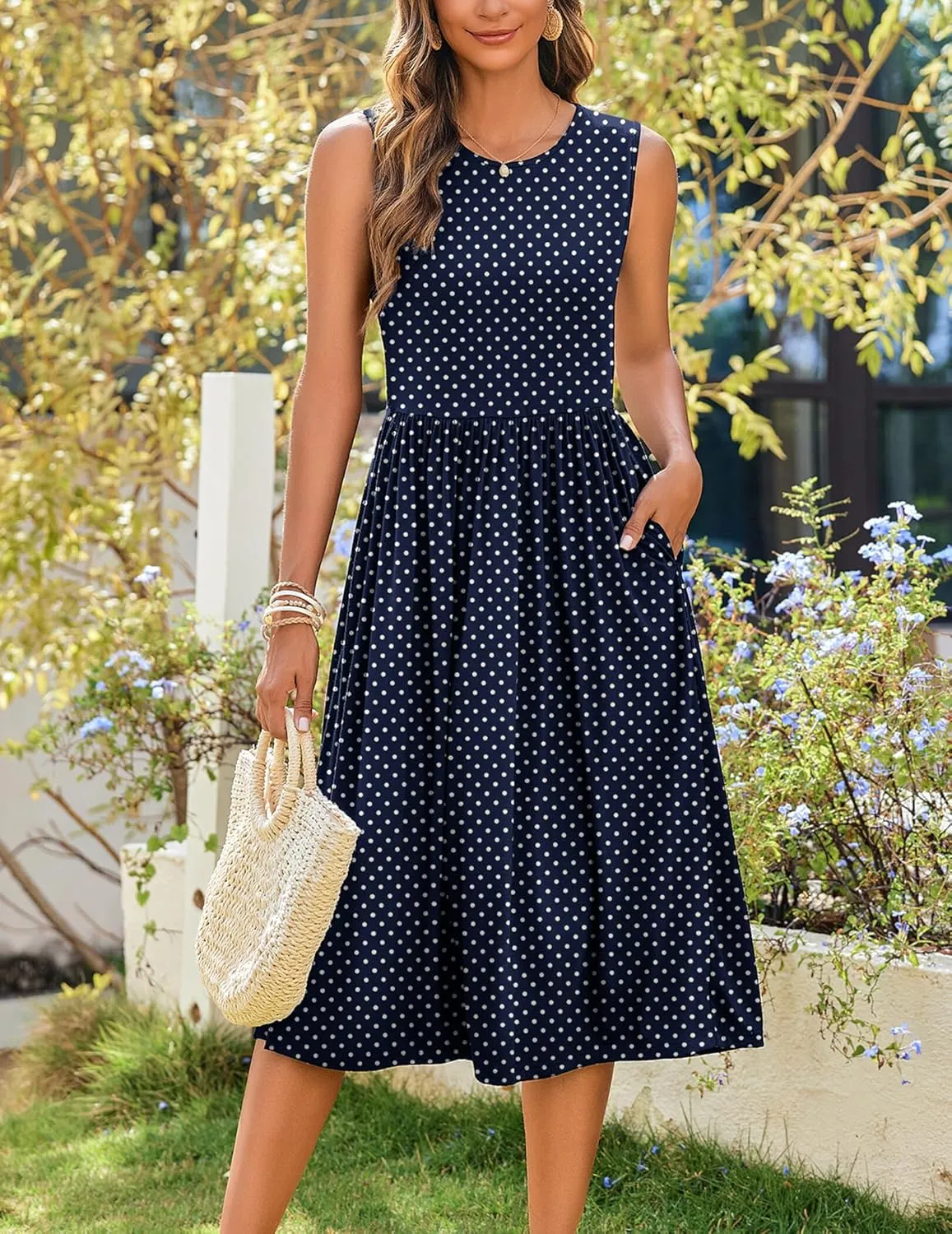 Zeagoo Women's Summer Tank Midi Dress with Pockets Sleeveless A-Line Dress Casual Floral T-Shirt Dress Flowy Beach Sundress
