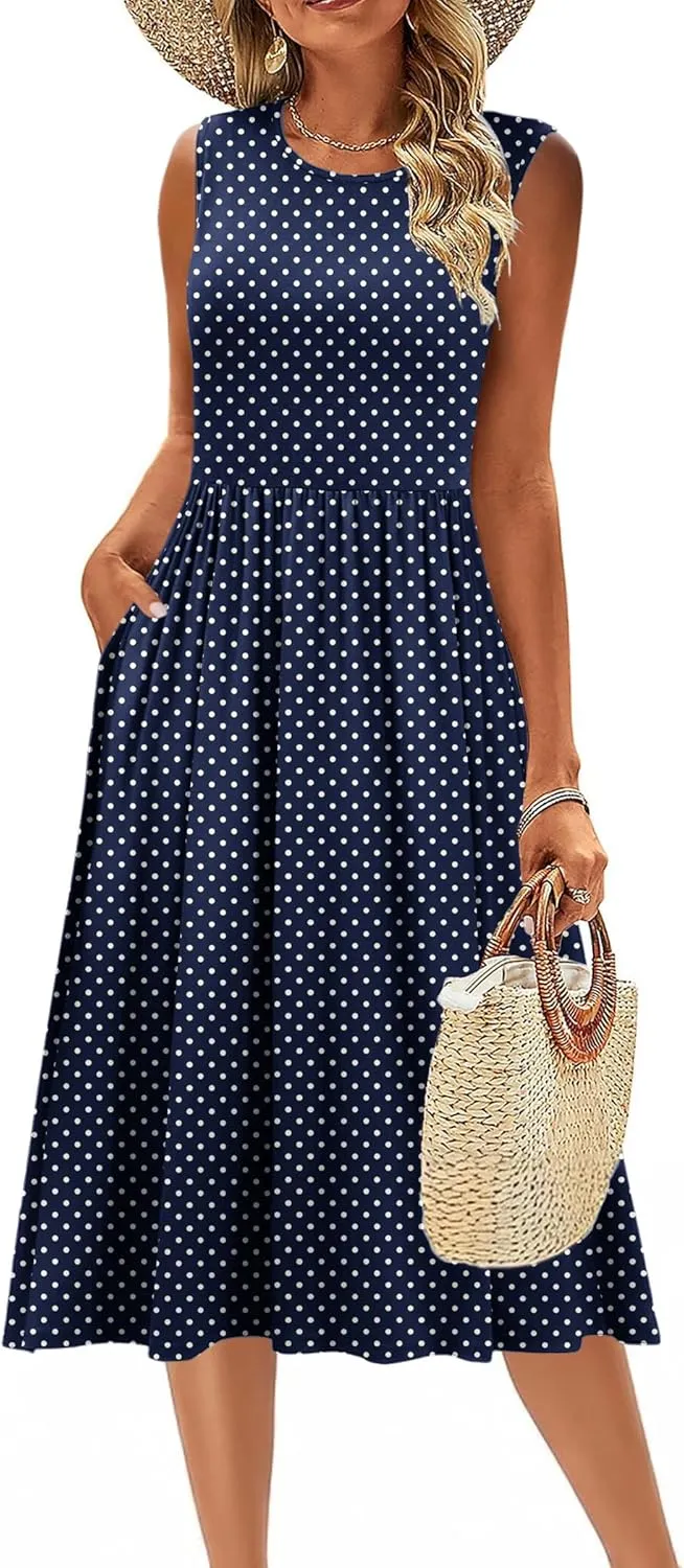 Zeagoo Women's Summer Tank Midi Dress with Pockets Sleeveless A-Line Dress Casual Floral T-Shirt Dress Flowy Beach Sundress