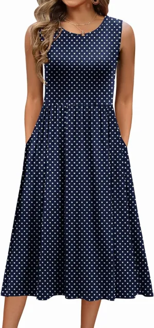 Zeagoo Women's Summer Tank Midi Dress with Pockets Sleeveless A-Line Dress Casual Floral T-Shirt Dress Flowy Beach Sundress