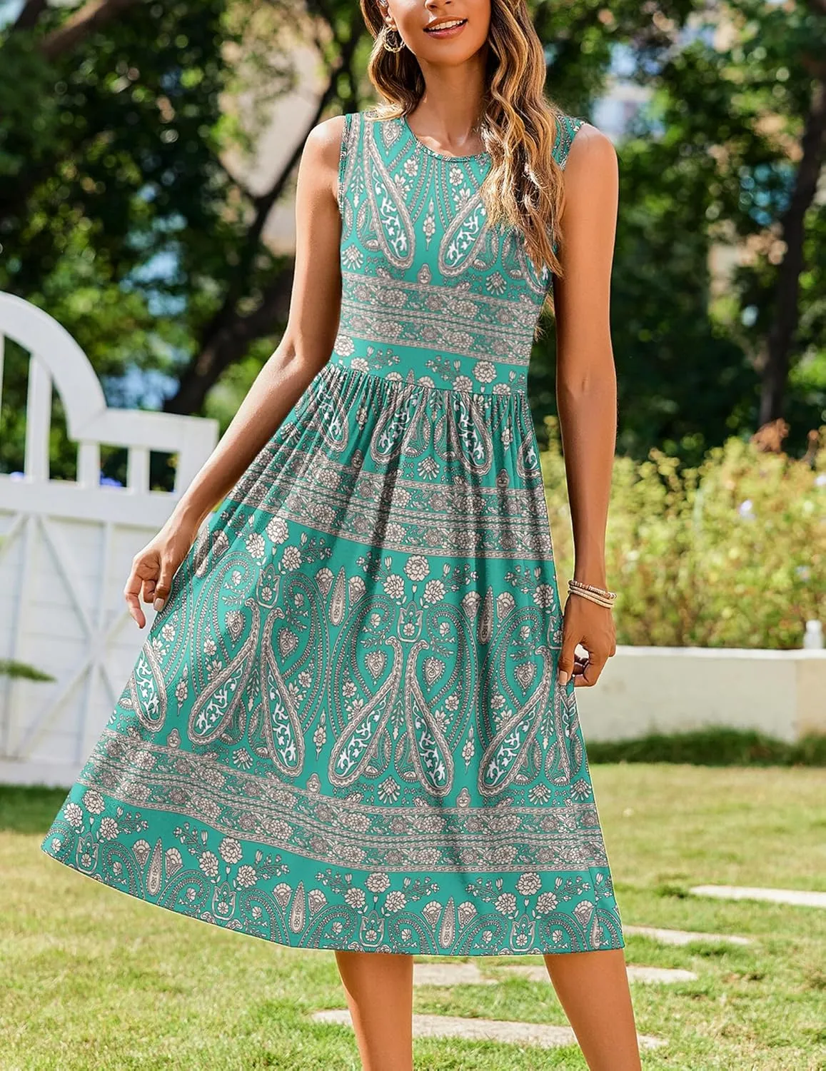 Zeagoo Women's Summer Tank Midi Dress with Pockets Sleeveless A-Line Dress Casual Floral T-Shirt Dress Flowy Beach Sundress