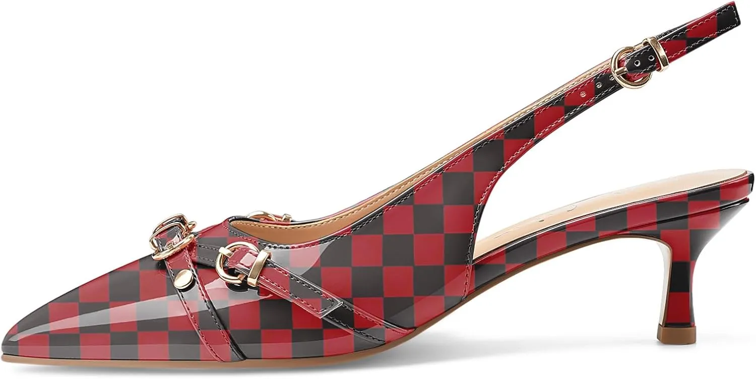 Z.Oufeier Women's Slingback Low Kitten Heels Closed Pointed Toe Buckle Straps Heeled Sandals Sexy Leather Dressy Shoes Pumps