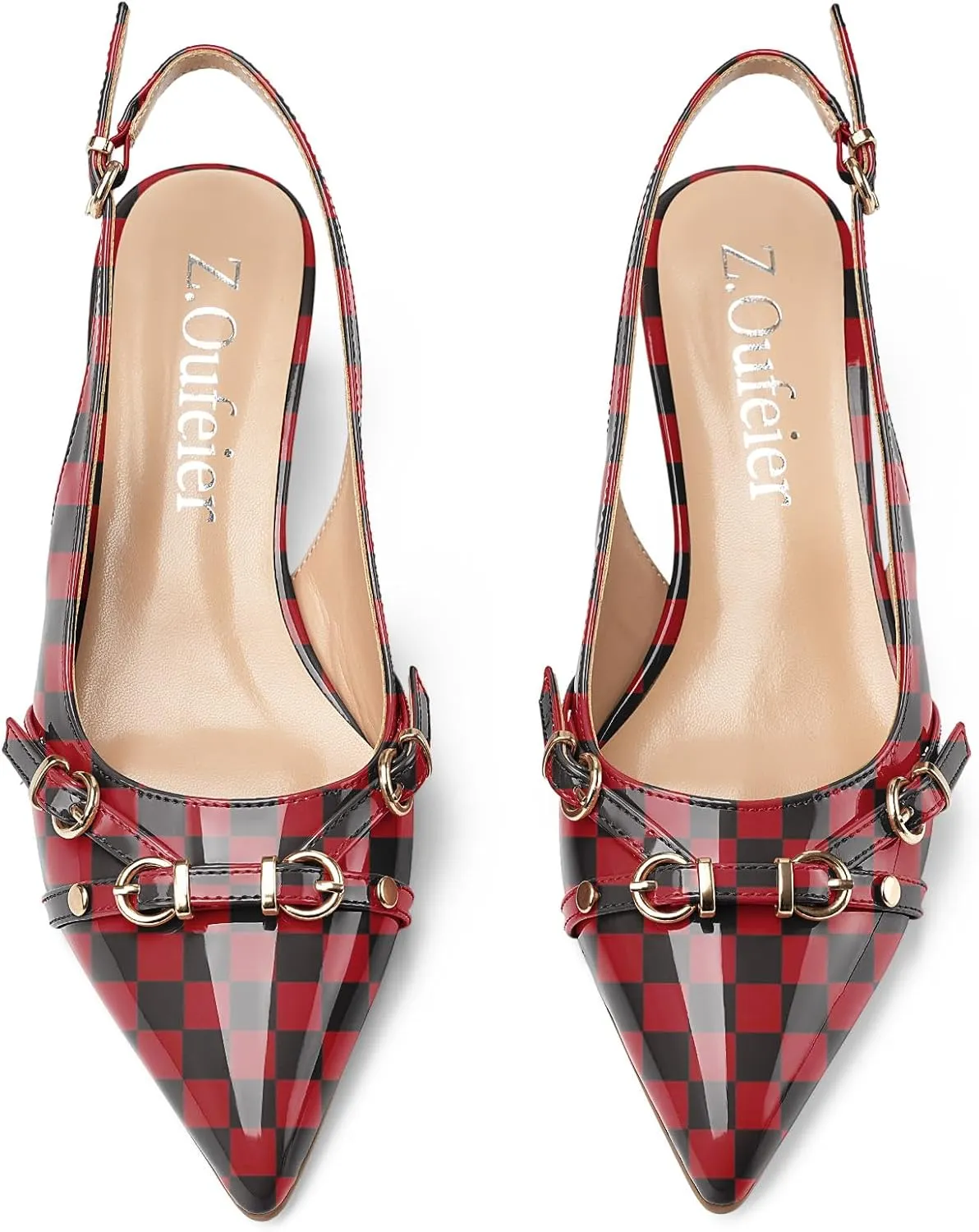 Z.Oufeier Women's Slingback Low Kitten Heels Closed Pointed Toe Buckle Straps Heeled Sandals Sexy Leather Dressy Shoes Pumps