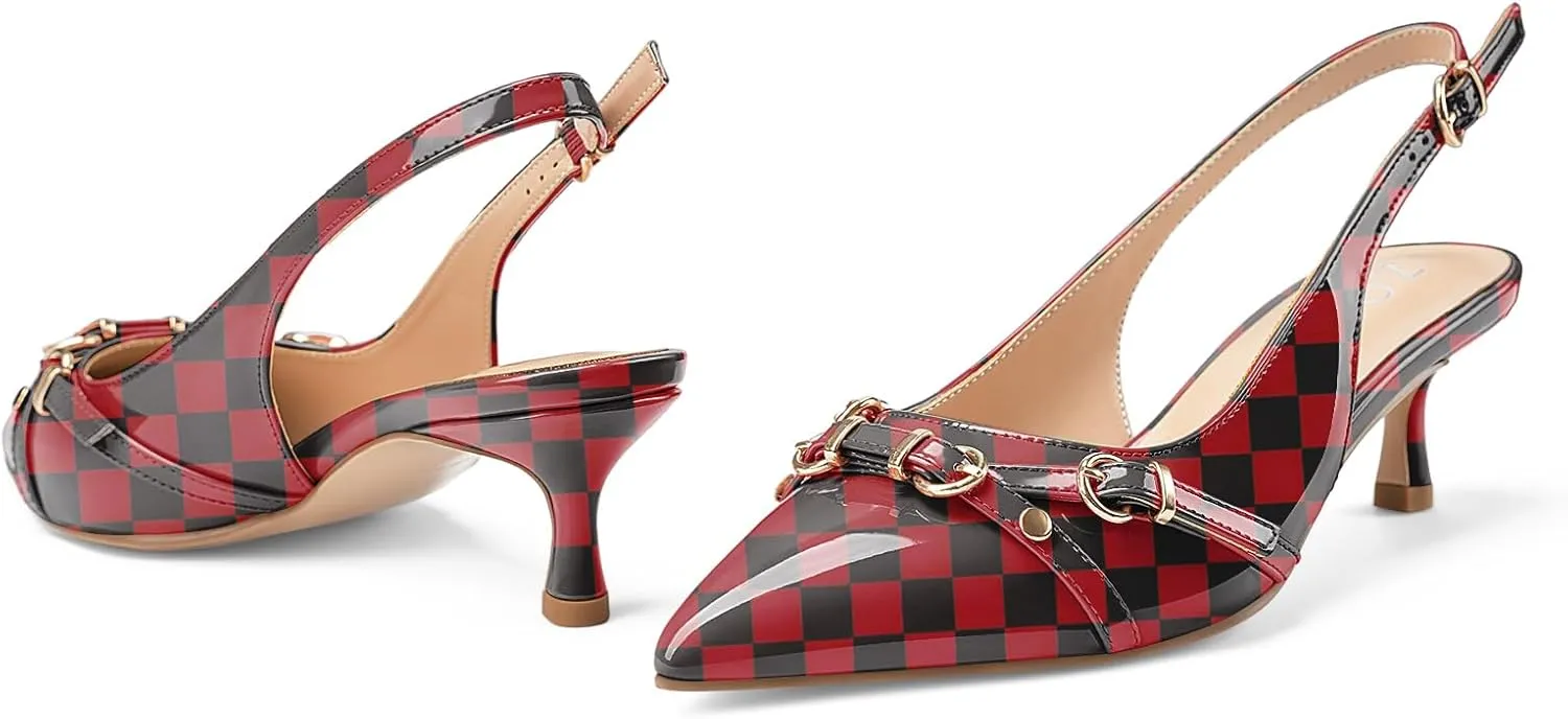 Z.Oufeier Women's Slingback Low Kitten Heels Closed Pointed Toe Buckle Straps Heeled Sandals Sexy Leather Dressy Shoes Pumps