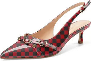 Z.Oufeier Women's Slingback Low Kitten Heels Closed Pointed Toe Buckle Straps Heeled Sandals Sexy Leather Dressy Shoes Pumps