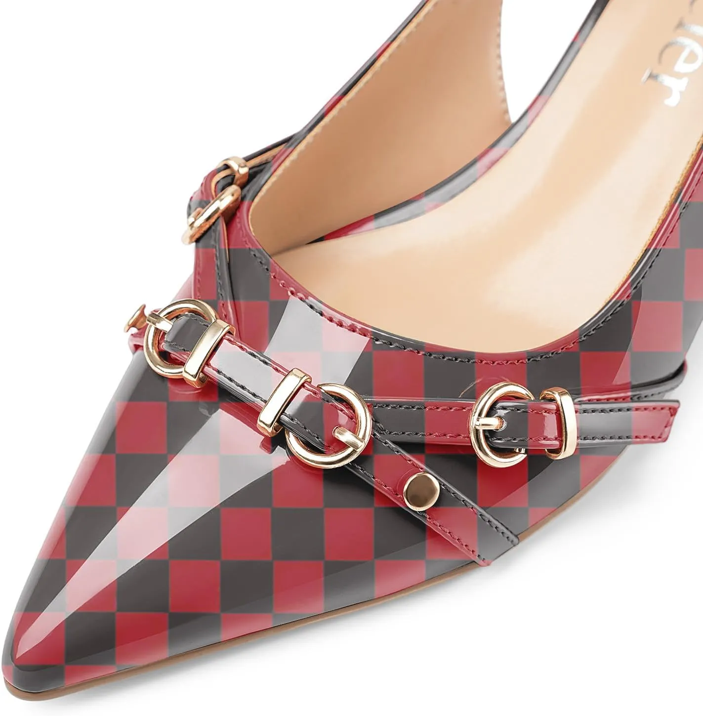 Z.Oufeier Women's Slingback Low Kitten Heels Closed Pointed Toe Buckle Straps Heeled Sandals Sexy Leather Dressy Shoes Pumps