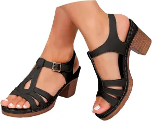 ZSpzx Summer Sandals For Women 2025,Women's Chunky Block Mid Heels Low Slip On Womens Ankle Straps Open Toe Hollow Out Comfortable Platform Sandal Heel Adjustable Walking Shoes for Daily Wear
