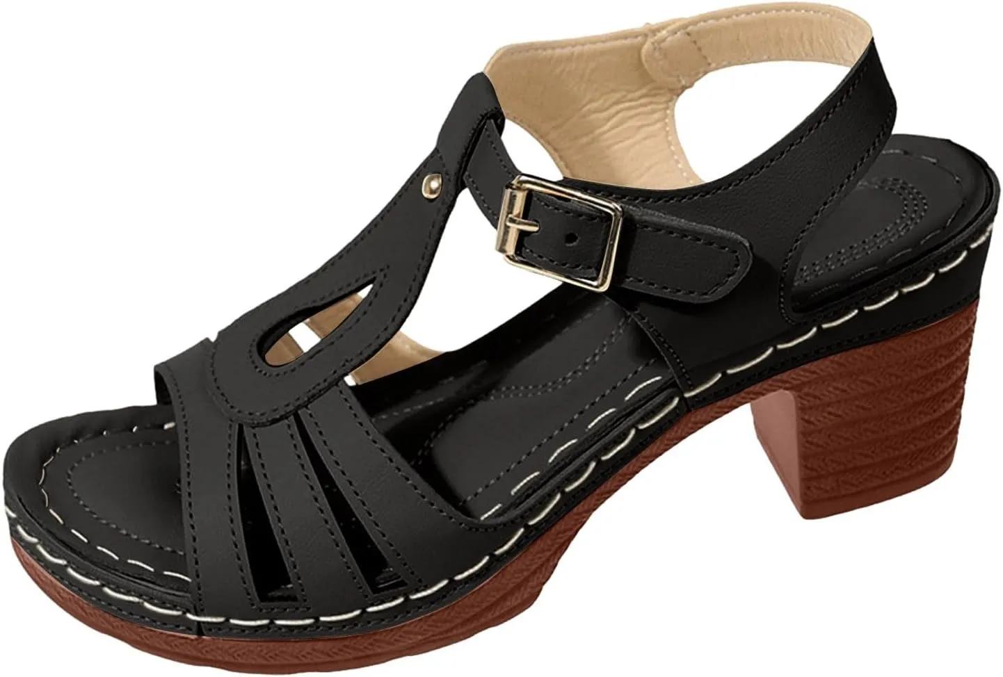 ZSpzx Summer Sandals For Women 2025,Women's Chunky Block Mid Heels Low Slip On Womens Ankle Straps Open Toe Hollow Out Comfortable Platform Sandal Heel Adjustable Walking Shoes for Daily Wear
