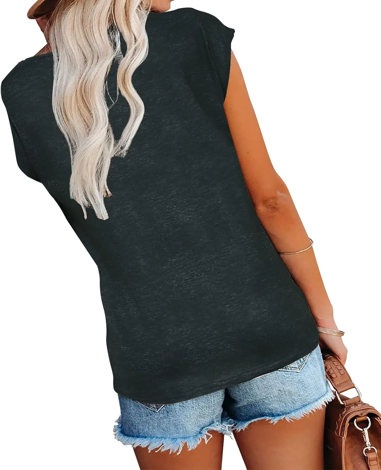 Zyyfly Womens Cap Sleeve Tank Tops V Neck Graphic Summer Shirts Loose Fit