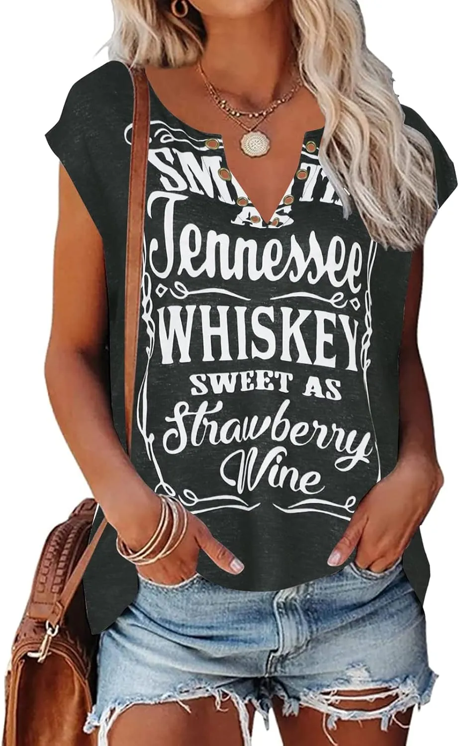 Zyyfly Womens Cap Sleeve Tank Tops V Neck Graphic Summer Shirts Loose Fit