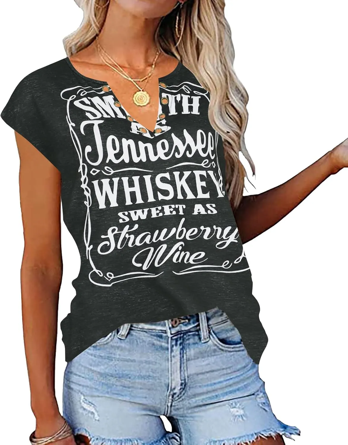 Zyyfly Womens Cap Sleeve Tank Tops V Neck Graphic Summer Shirts Loose Fit